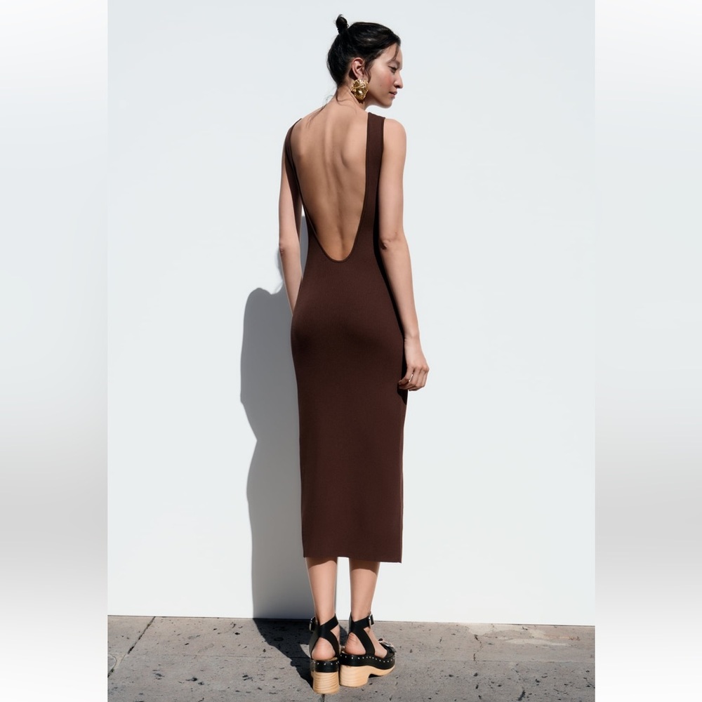 Zara KNIT DRESS WITH OPEN BACK. Brown. Size L. New without Tags.